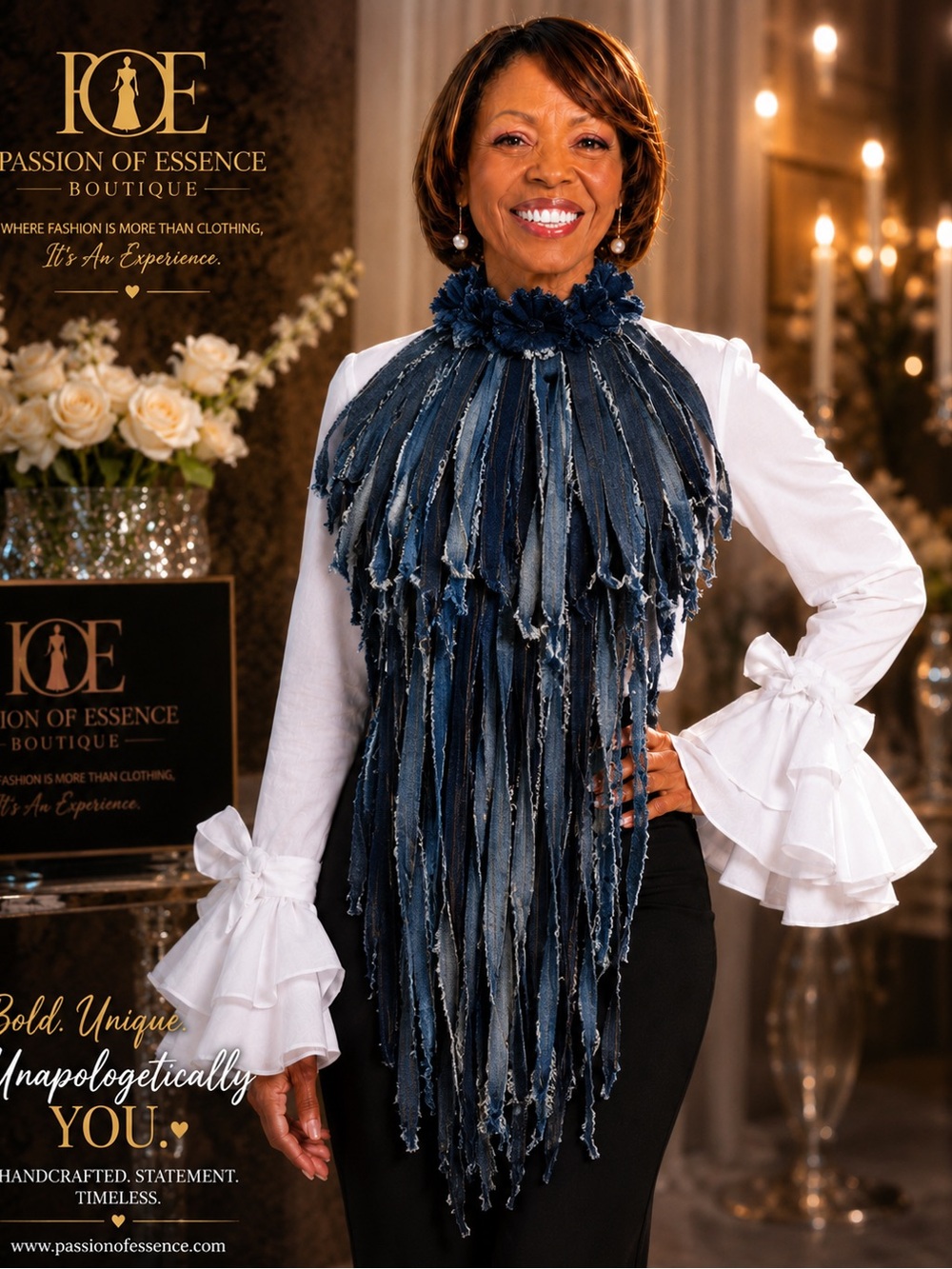 Denim Fringe Statement Necklace | Handmade Distressed Denim Couture Neckpiece